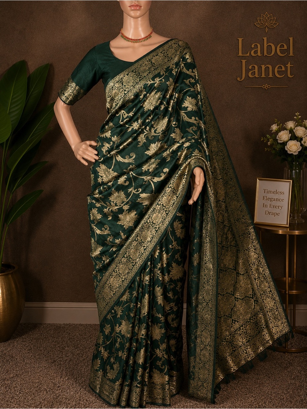 Emerald Green Banarasi Silk Saree with Brocade blouse (Brand New)